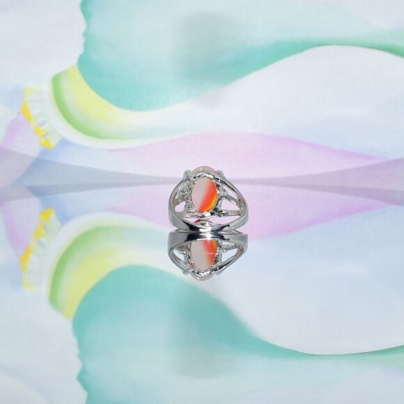 Cyleste Celine Oval Apricot Orange Agate Silver Ring Size 6 Gift Boxed - Picture 4 of 10